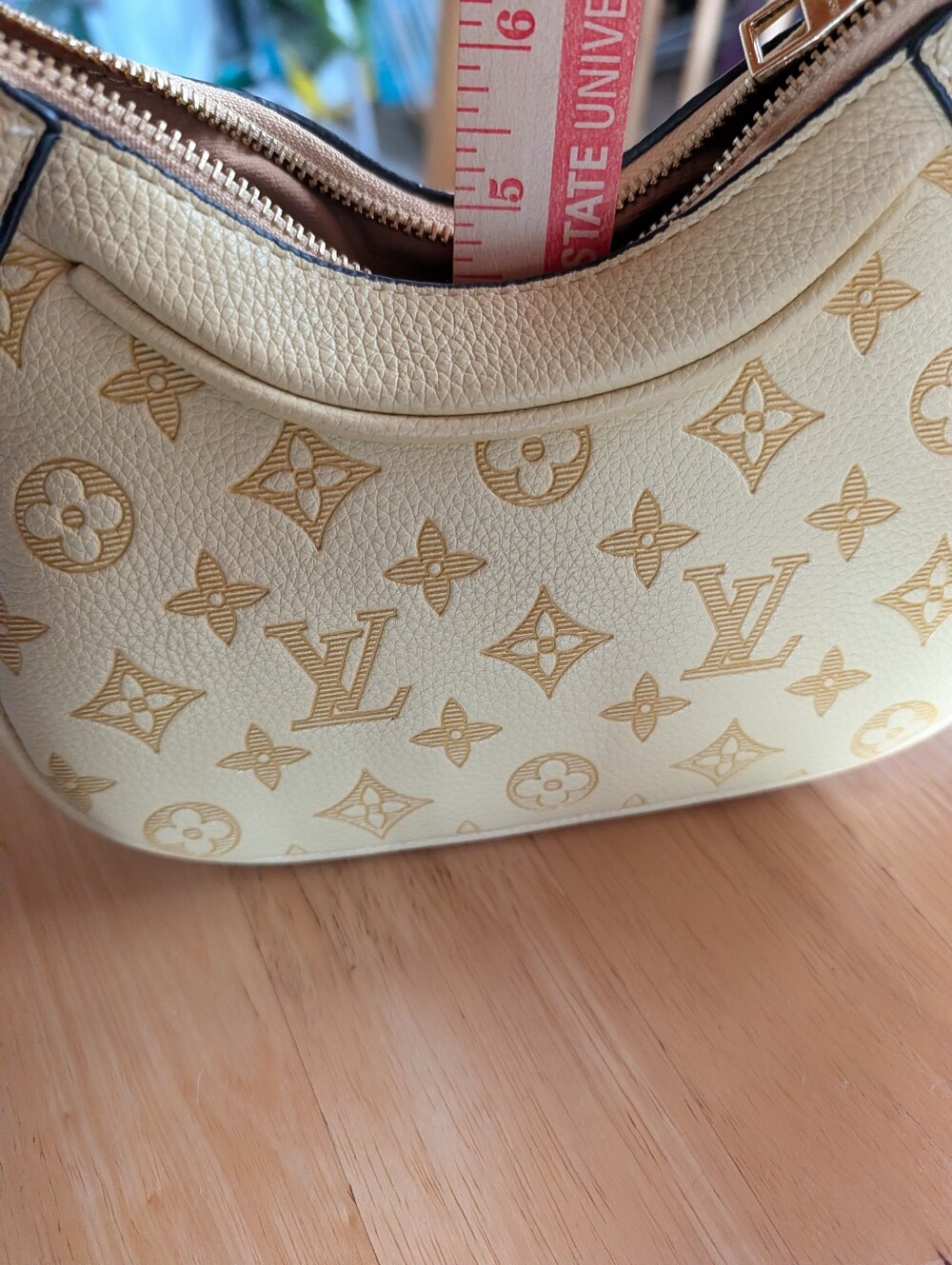 Designer Inspired Yellow Embossed Monogram Shoulder Bag - Picture 9 of 11